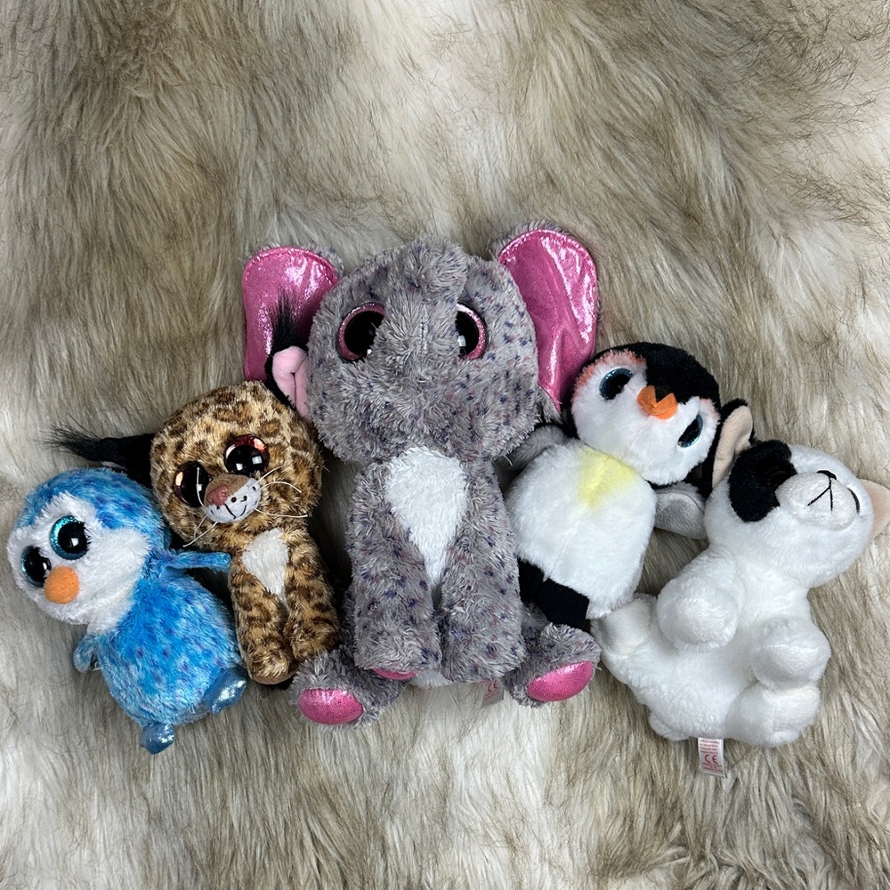TY Beanie Boos Plush Animal Lot of 5 Elephant Penguin Cat Dog